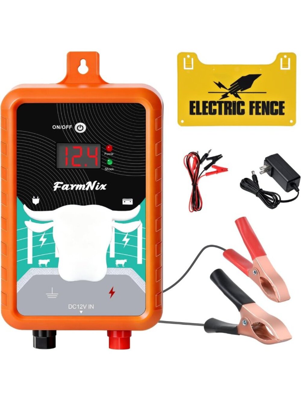 High-Power 12KV Electric Fence Charger, 15 Miles, Waterproof, LED Indicator for